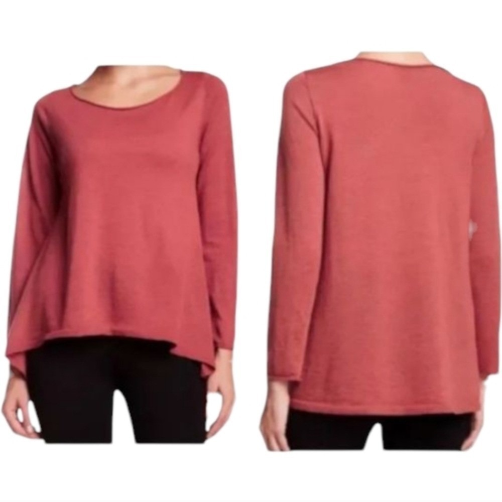 Eileen Fisher Coral Pink Tencel Lyocell Scoop Neck Long Sleeve Top Large L
